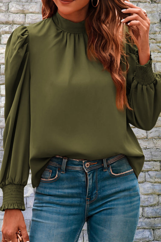 Mock Neck Puff Sleeve Blouse - Body By J'ne