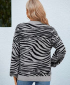 Animal Print Round Neck Dropped Shoulder Sweater - Body By J'ne