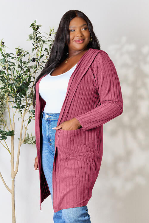 Ribbed Open Front Long Sleeve Cardigan - Body By J'ne