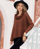 Openwork Mock Neck Dropped Shoulder Sweater - Body By J'ne