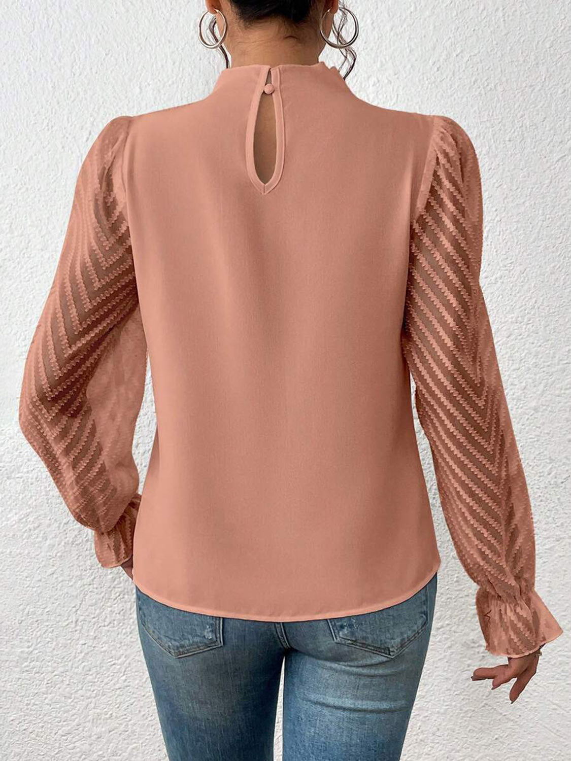 Mock Neck Flounce Sleeve Blouse - Body By J'ne
