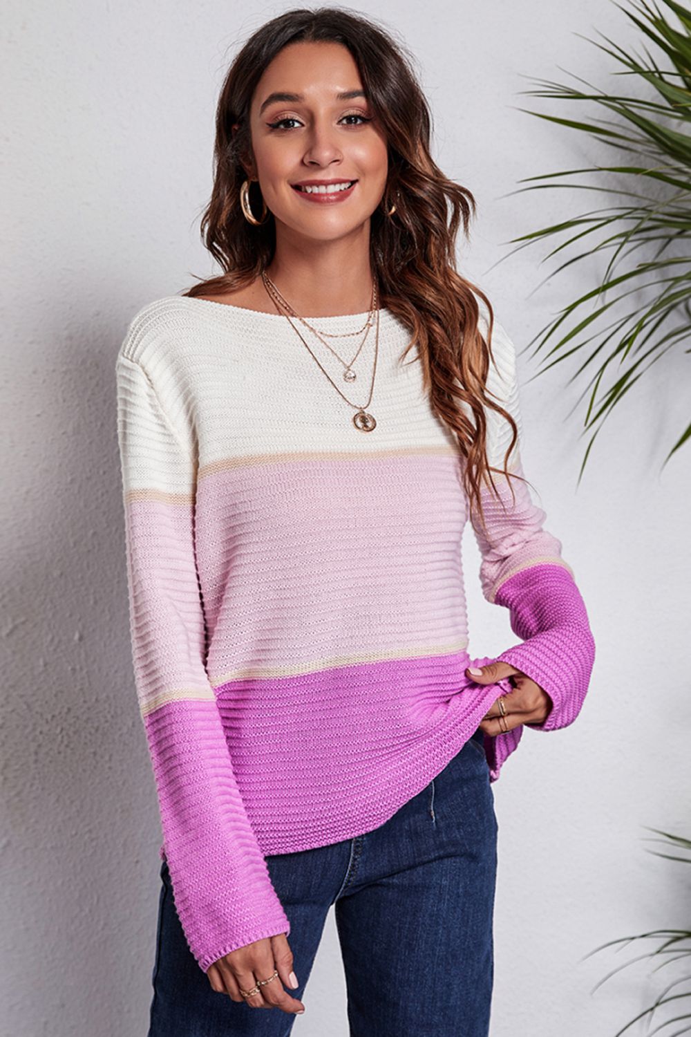 Color Block Horizontal Ribbing Sweater - Body By J'ne