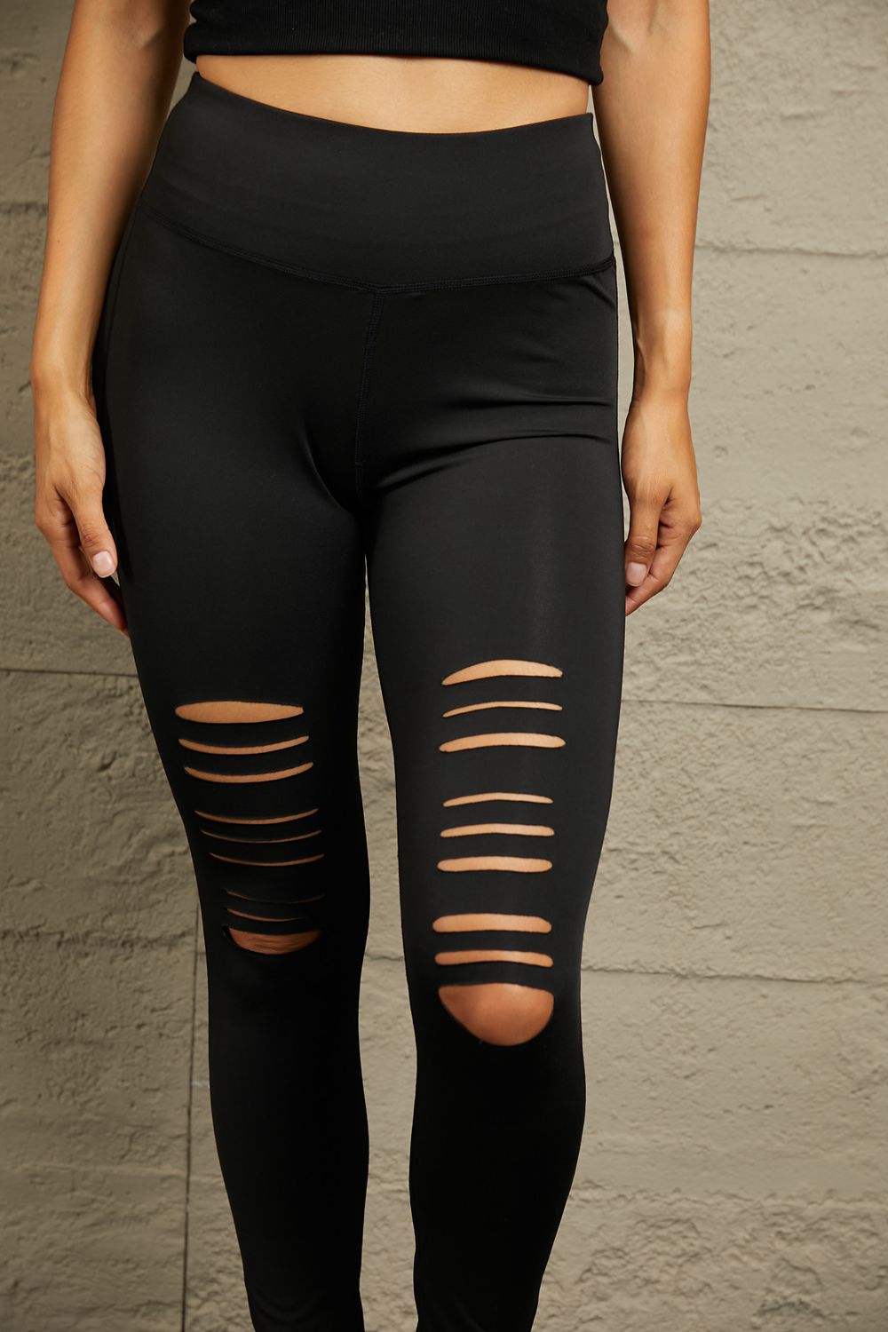 Wide Waistband Distressed Slim Fit Leggings - Body By J'ne