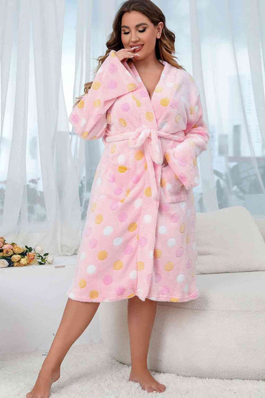 Plus Size Printed Tie Waist Robe with Pocket - Body By J'ne