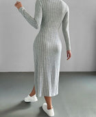 Ribbed Mock Neck Long Sleeve Midi Sweater Dress - Body By J'ne