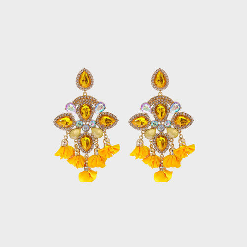 Flower Shape Rhinestone Alloy Dangle Earrings - Body By J'ne