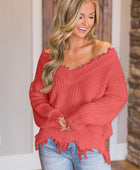 Frayed Hem Dropped Shoulder Sweater - Body By J'ne