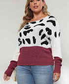 Plus Size Leopard Round Neck Long Sleeve Sweater - Body By J'ne