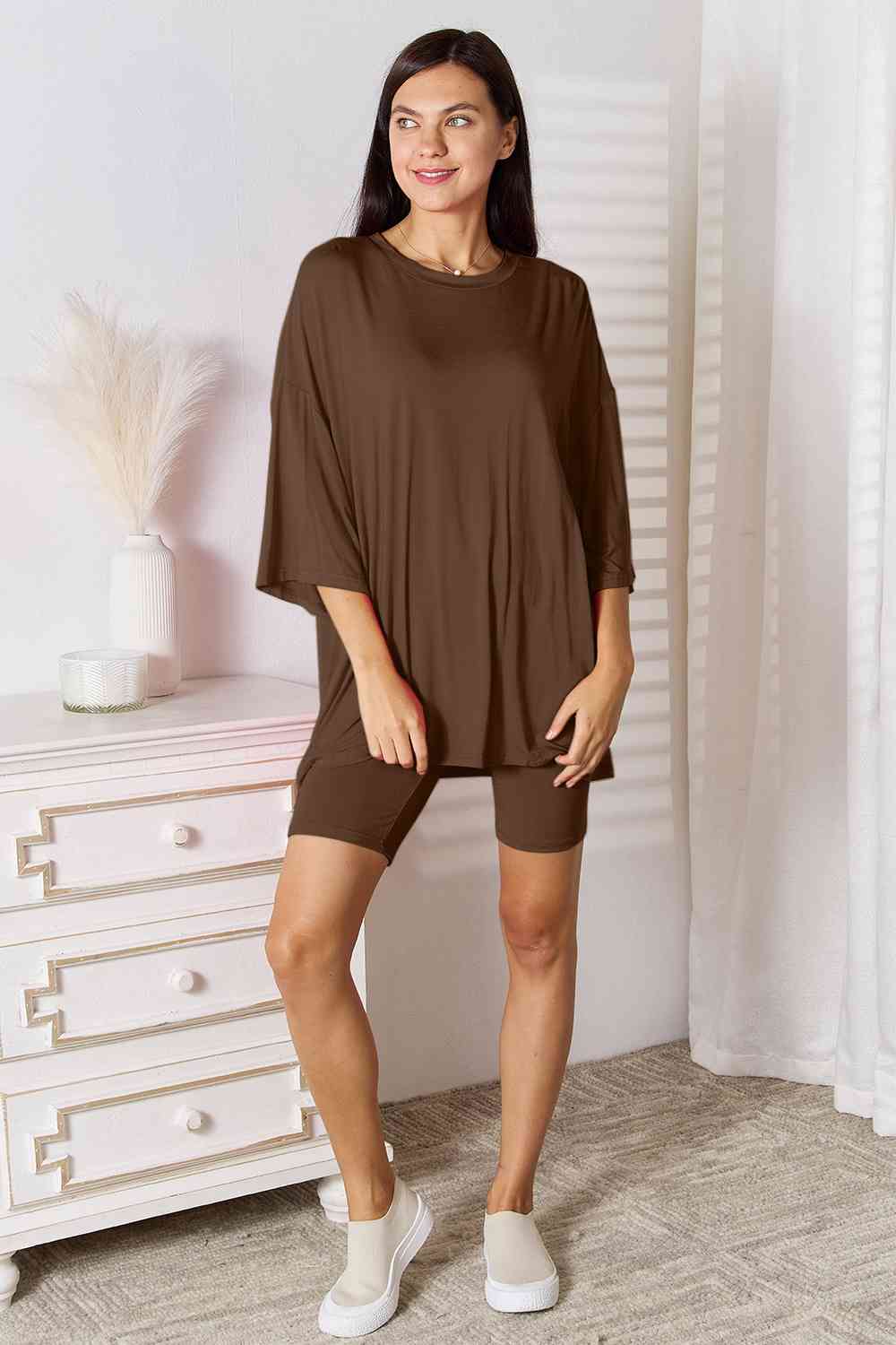 Basic Bae Full Size Soft Rayon Three-Quarter Sleeve Top and Shorts Set - Body By J'ne