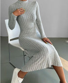 Ribbed Mock Neck Long Sleeve Midi Sweater Dress - Body By J'ne