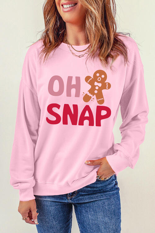 OH SNAP Round Neck Long Sleeve Sweatshirt - Body By J'ne