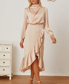 Mock Neck Ruffled Asymmetrical Dress - Body By J'ne