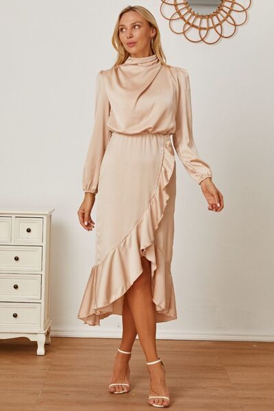 Mock Neck Ruffled Asymmetrical Dress - Body By J'ne