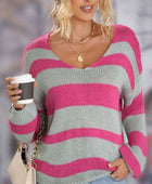 Striped Dropped Shoulder Long Sleeve Sweater - Body By J'ne