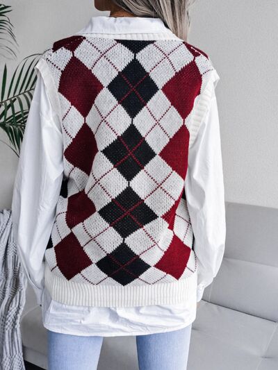 Plaid V-Neck Sweater Vest - Body By J'ne