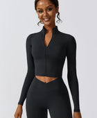 Zip Up Long Sleeve Cropped Active Top - Body By J'ne