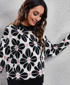 Floral Round Neck Long Sleeve Sweater - Body By J'ne