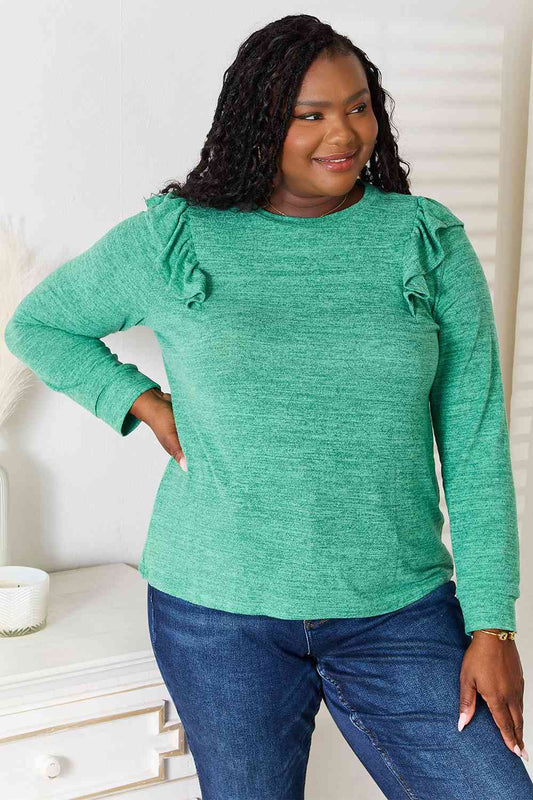 Ruffle Shoulder Long Sleeve T-Shirt - Body By J'ne