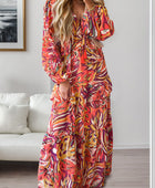 Printed Ruffled V-Neck Tiered Dress - Body By J'ne