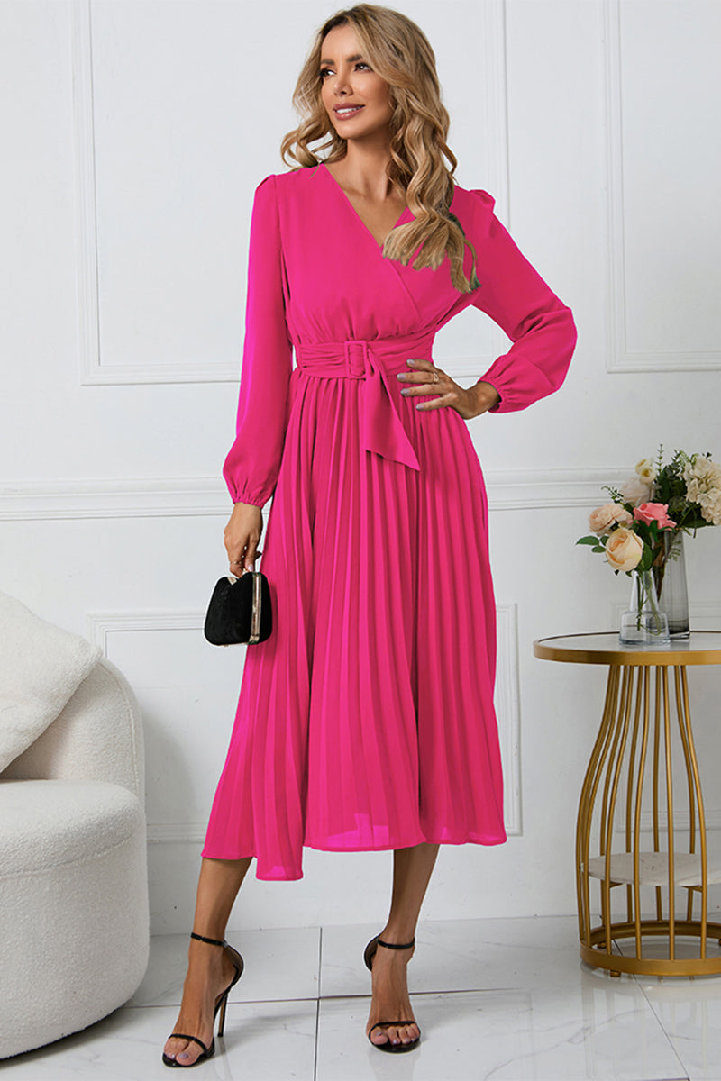 V-Neck Long Sleeve Tie Waist Midi Dress - Body By J'ne