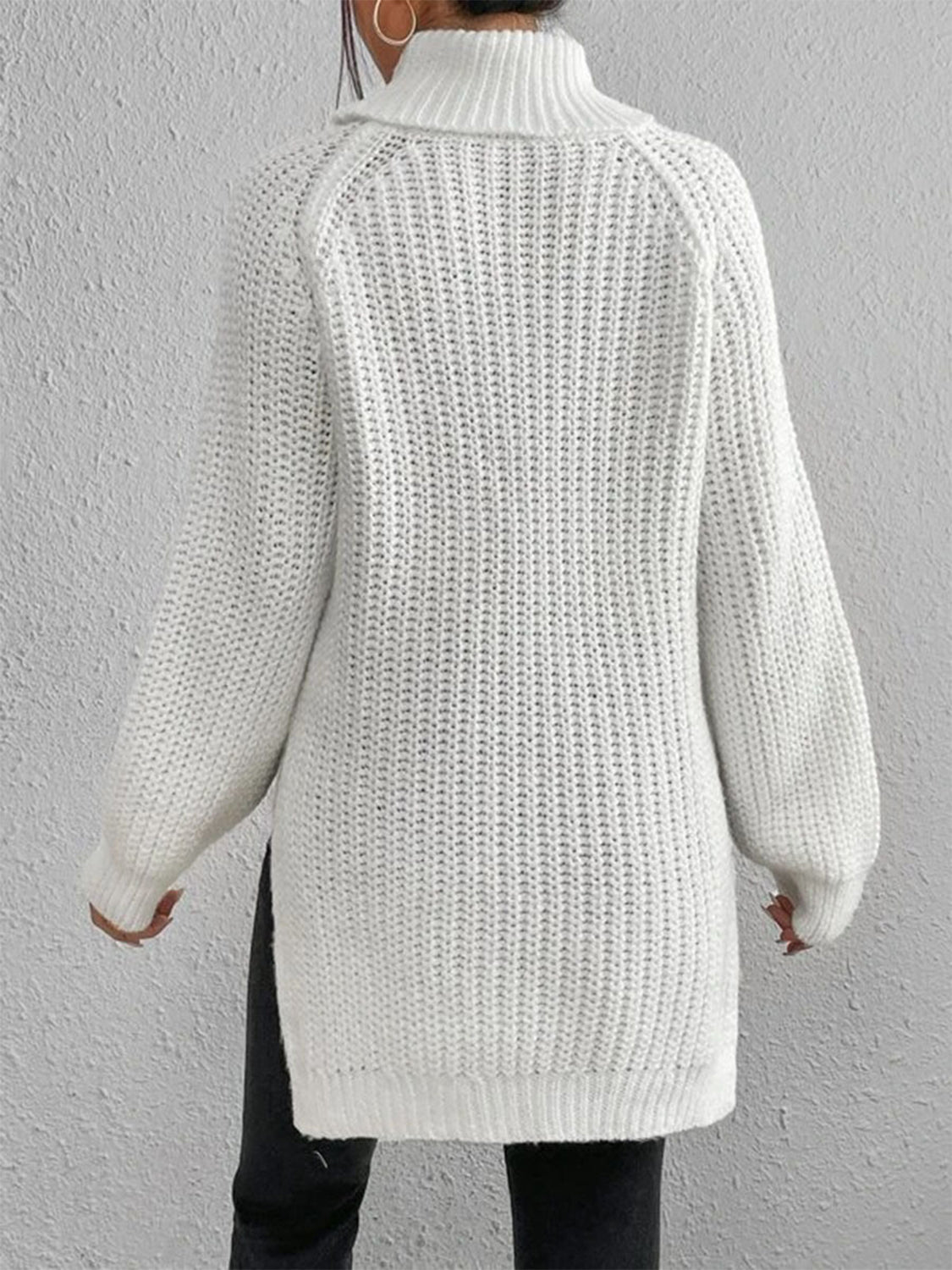 Full Size Turtleneck Rib-Knit Slit Sweater - Body By J'ne