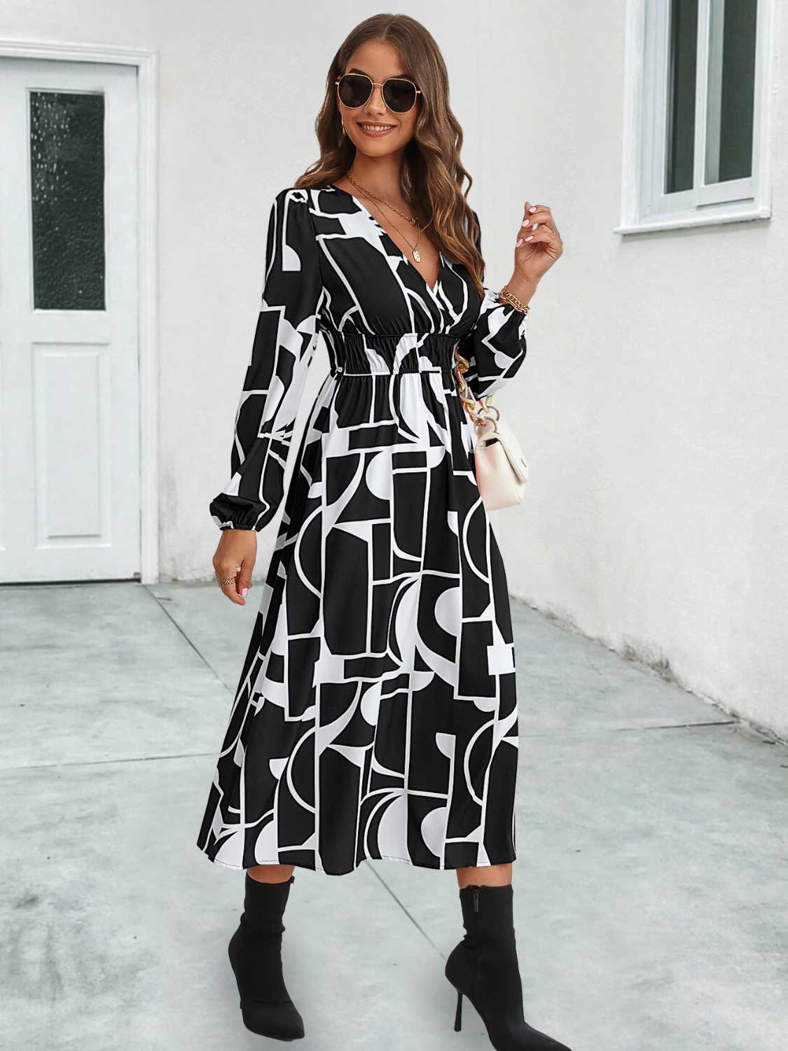 Surplice Neck Long Sleeve Midi Dress - Body By J'ne