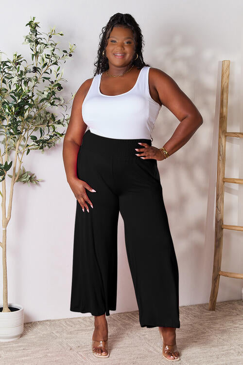 Smocked Wide Waistband Wide Leg Pants - Body By J'ne