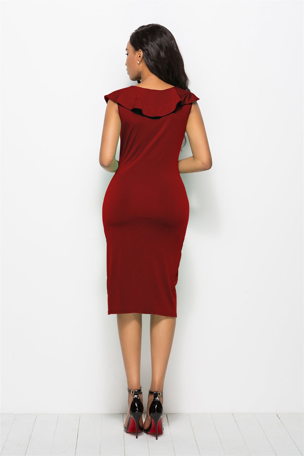 Ruched Ruffled Cap Sleeve Dress - Body By J'ne