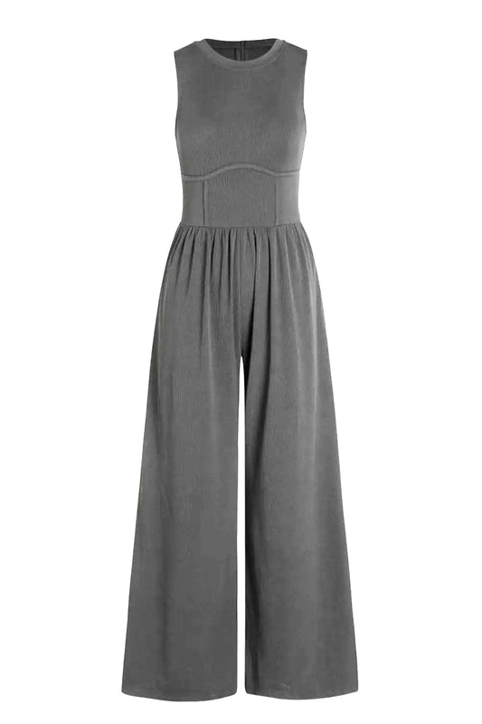 Round Neck Sleeveless Jumpsuit with Pockets - Body By J'ne