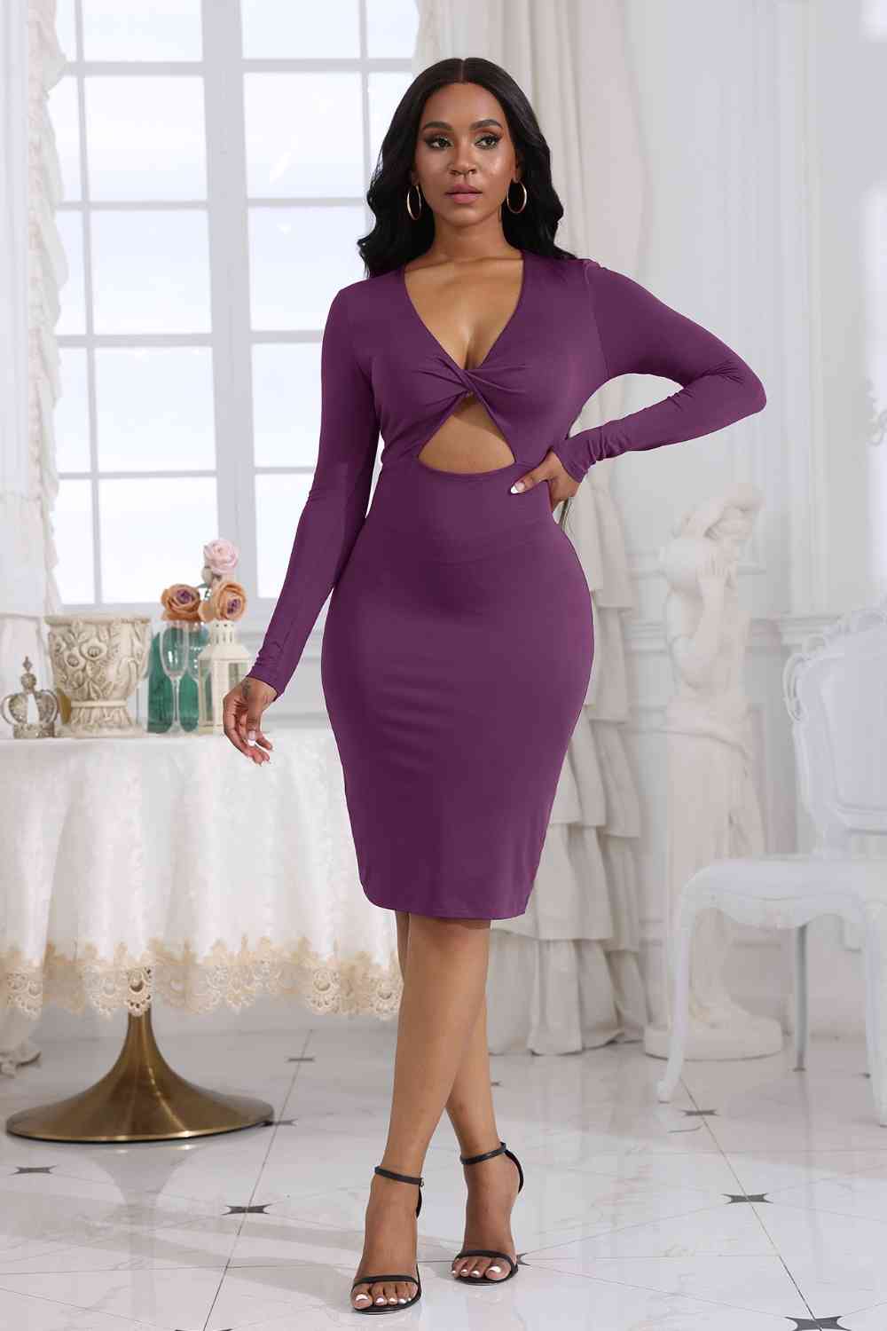 Cutout Twisted Long Sleeve Dress - Body By J'ne