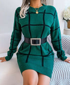 Plaid Round Neck Dropped Shoulder Sweater Dress - Body By J'ne