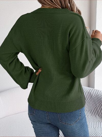 Cable-Knit Buttoned V-Neck Sweater - Body By J'ne