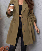 Plus Size Lapel Collar Drawstring Roll-Tab Sleeve Trench Coat - Body By J'ne