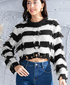 Striped Fringe Round Neck Sweater - Body By J'ne