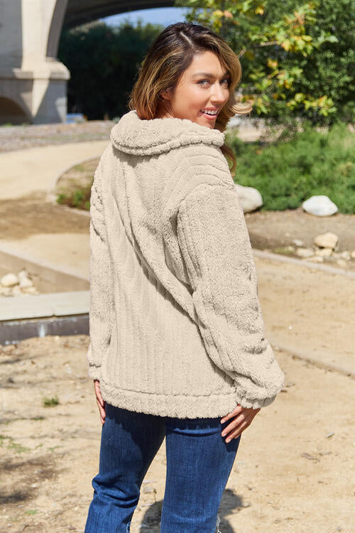 Zip Up Collared Neck Jacket with Pockets - Body By J'ne