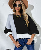 Color Block Balloon Sleeve Boat Neck Sweater - Body By J'ne