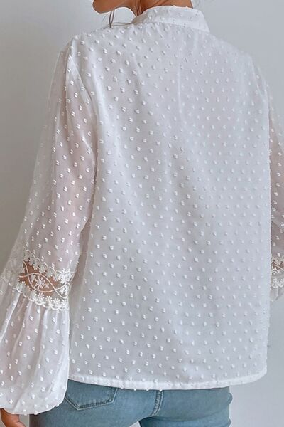 Swiss Dot Lace Detail Tie Neck Shirt - Body By J'ne