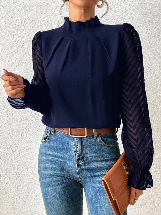 Mock Neck Flounce Sleeve Blouse - Body By J'ne