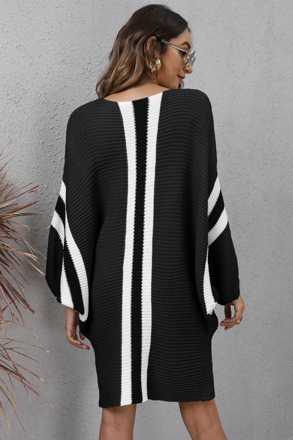 Ribbed Round Neck Long Sleeve Sweater Dress - Body By J'ne