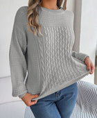 Cable-Knit Round Neck Long Sleeve Sweater - Body By J'ne