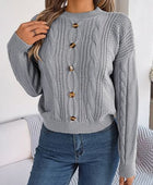 Cable-Knit Buttoned Round Neck Sweater - Body By J'ne