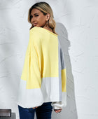 Color Block Balloon Sleeve Boat Neck Sweater - Body By J'ne