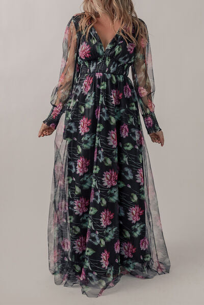 Somcked Floral V-Neck Long Sleeve Dress - Body By J'ne