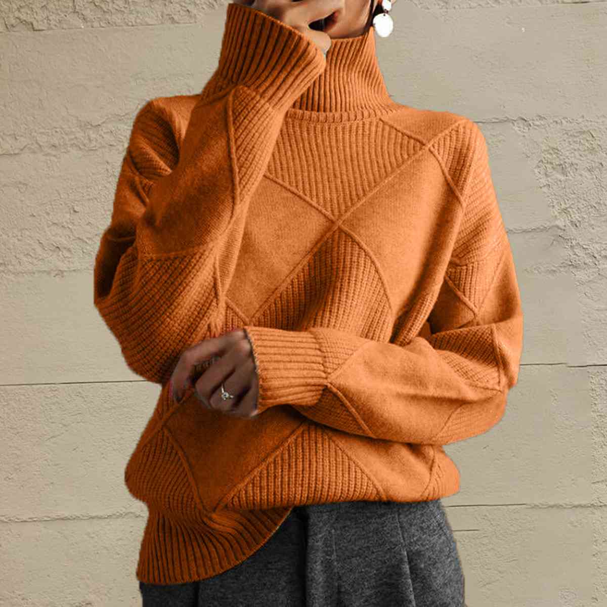 Geometric Turtleneck Long Sleeve Sweater - Body By J'ne