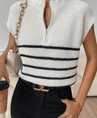 Striped Mock Neck Half Zip Sweater Vest - Body By J'ne