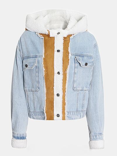 Contrast Raw Hem Hooded Denim Jacket - Body By J'ne