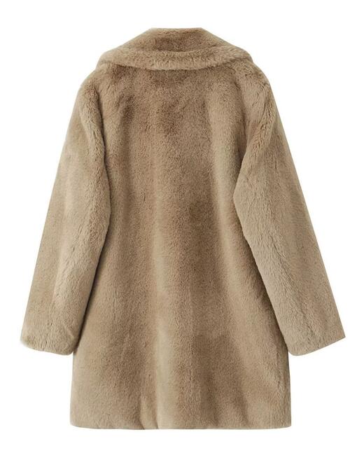 Faux Fur Button Up Lapel Neck Coat with Pocket - Body By J'ne