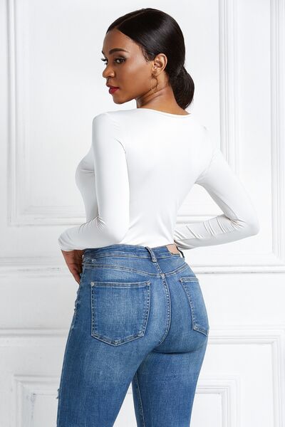 Half Zip Scoop Neck Long Sleeve Bodysuit - Body By J'ne