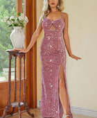 Party Sequin Slit Spaghetti Strap Dress - Body By J'ne