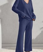 V-Neck Dropped Shoulder Top and Pants Set - Body By J'ne